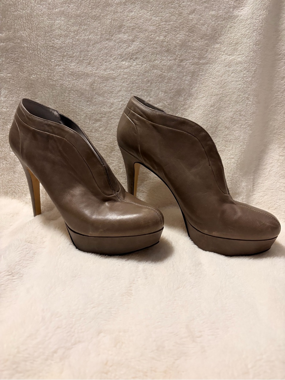 Nine West TaupE/Grey Leather Platform Ankle Booties - Women